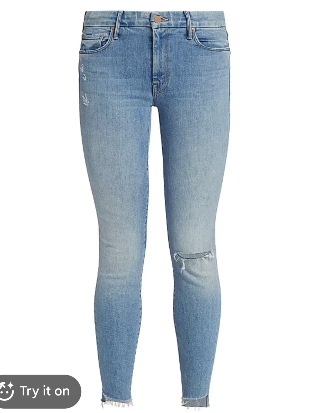 MOTHER Light Blue Mid-Rise Ankle Fray Jeans